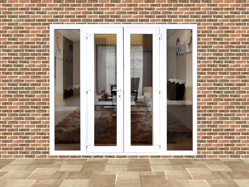 6ft uPVC French Doors with 2 Wide uPVC Side Panels Flying Doors